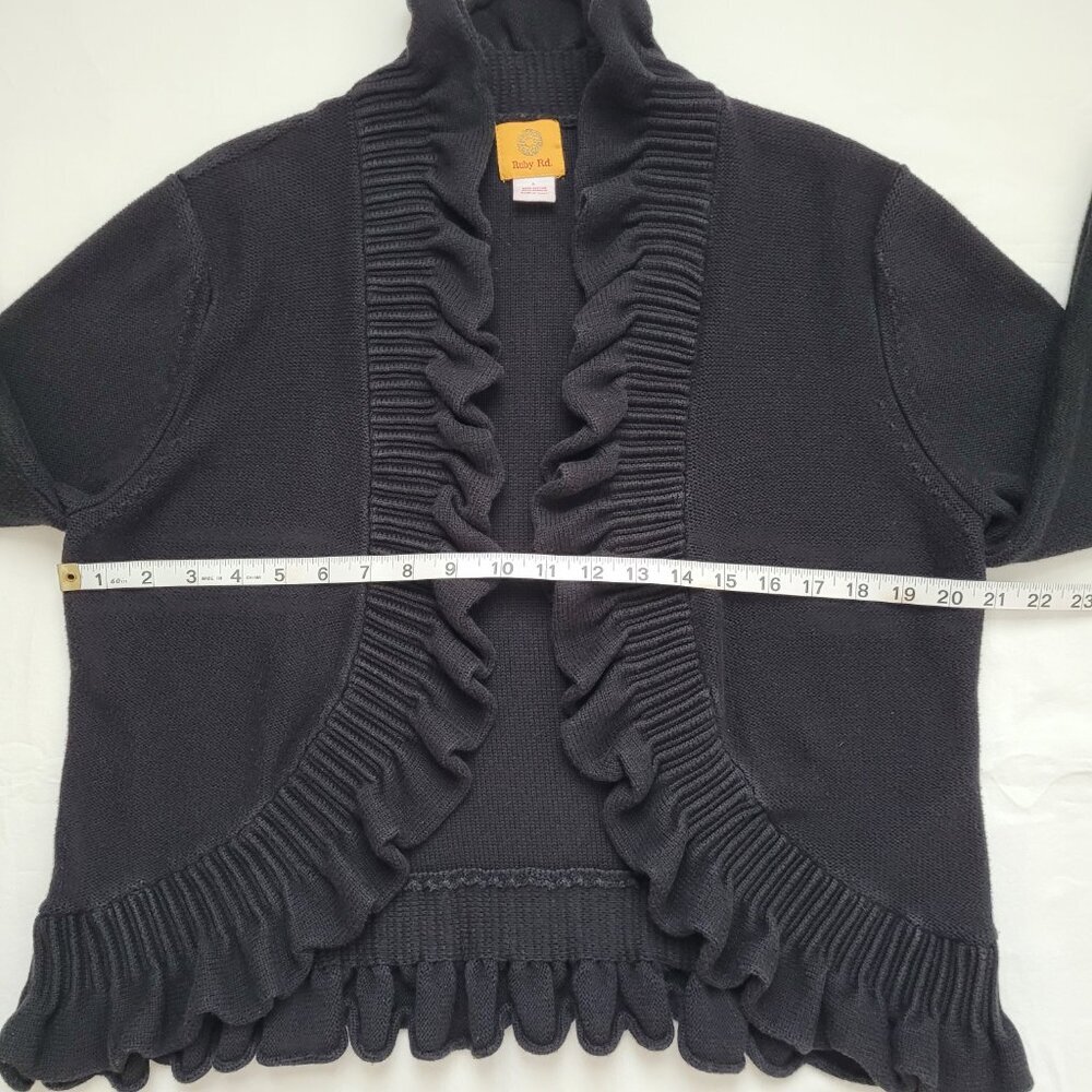Ruby Rd Cardigan Black Ruffled Open Front 3/4 Sleeve Womens Large Boho Academia - Picture 5 of 10